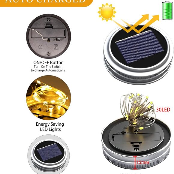 Mason Jar Solar Lights for Outside, 12 Pack 30LED Fairy Firefly Lights Mason Jar - Picture 2 of 8